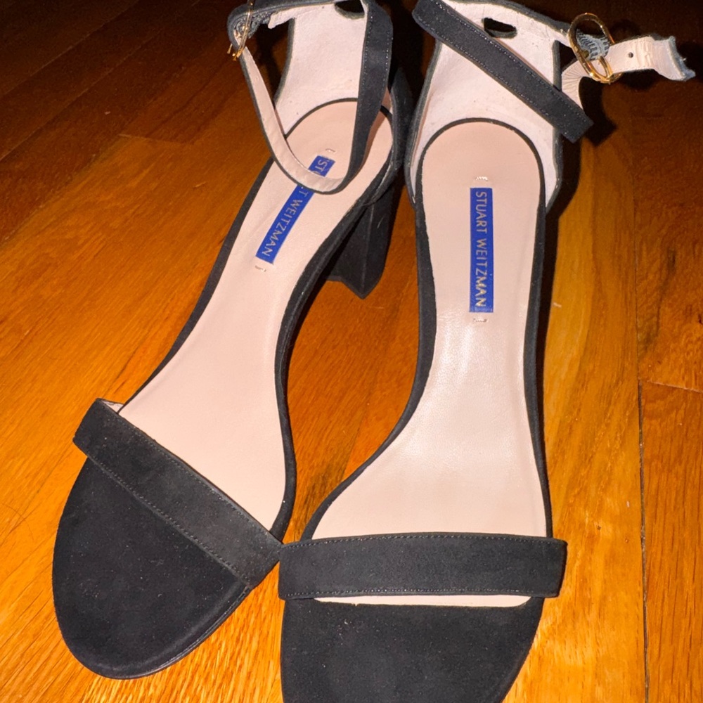 Stuart Weitzman Black Suede Heels with Ankle Strap